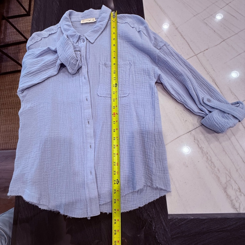 2-piece Set Light Blue Button-Down Cotton Gauze Shirt and Shorts - Picture 15 of 16